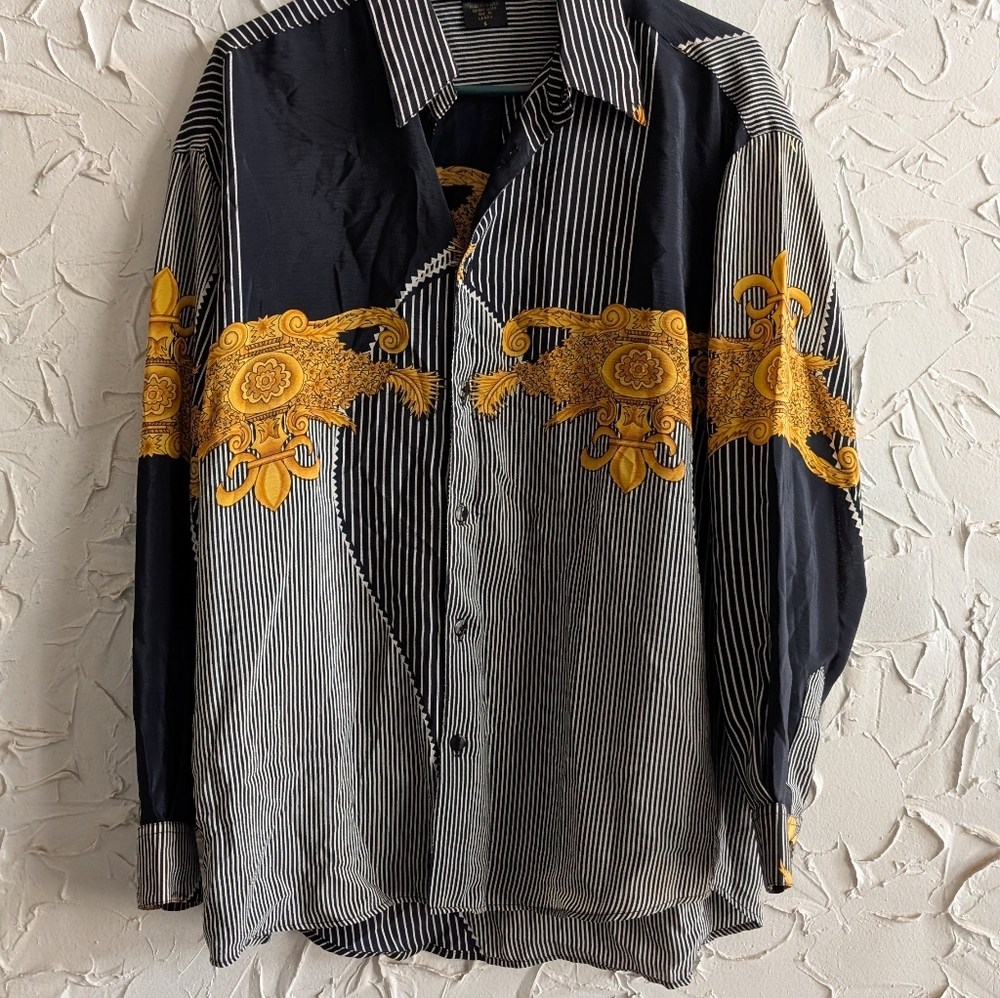 Danelli 100% Rayon Black,White navy, and Golden Yellow Button Down Shirt